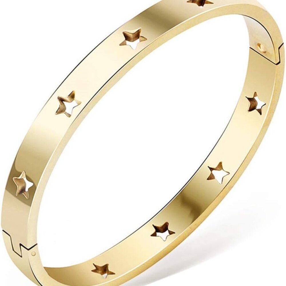 Stainless Steel Stars Open Clasp Classical Plain Bangle Bracelet